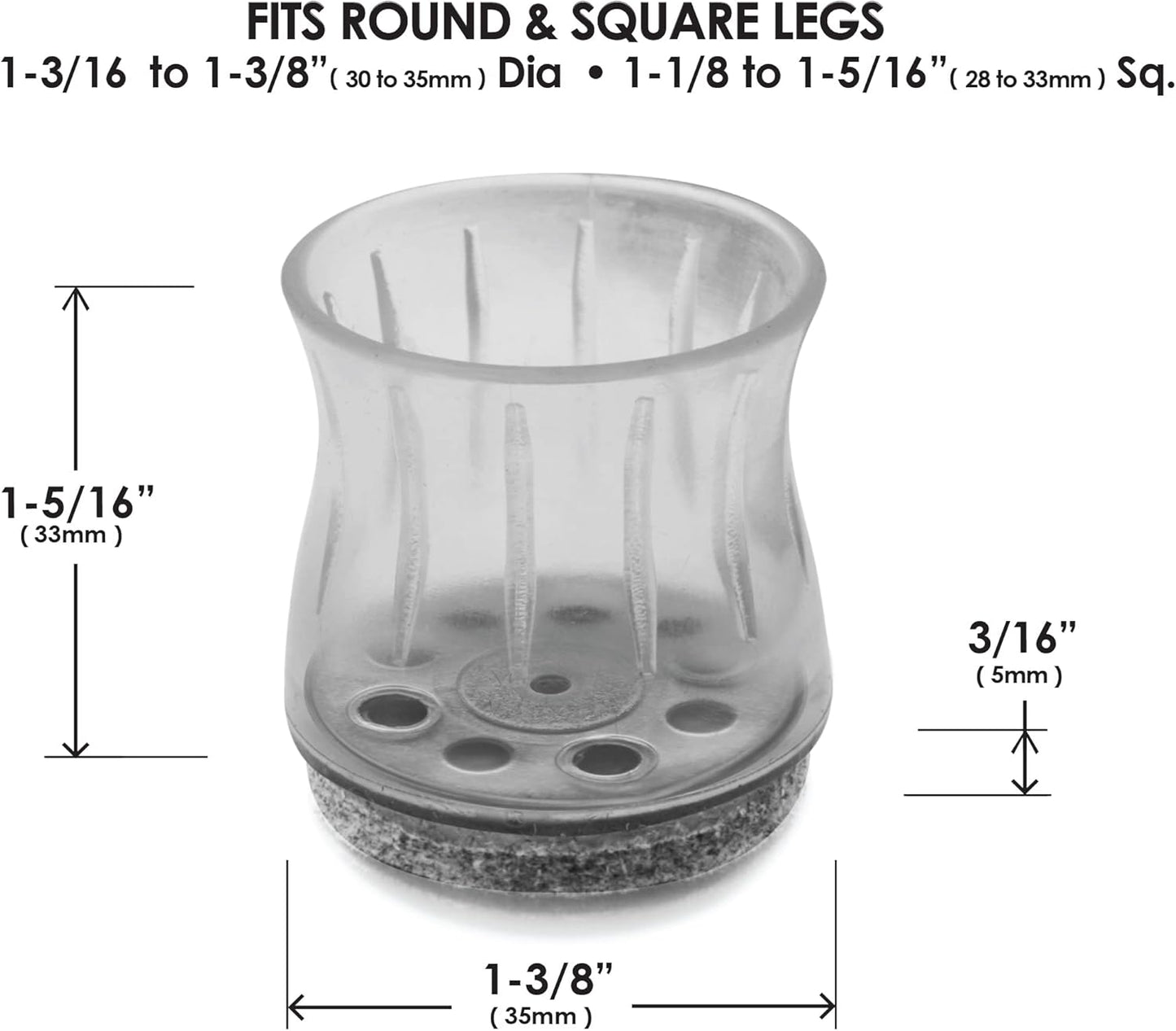 Slipstick GorillaFelt Chair Leg Floor Protectors for Hardwood Floors, Clear Sleeve Felt Pads for Furniture That Stay On, Fits Round & Square Legs, Includes 8 Premium Transparent Chair Socks, CB186