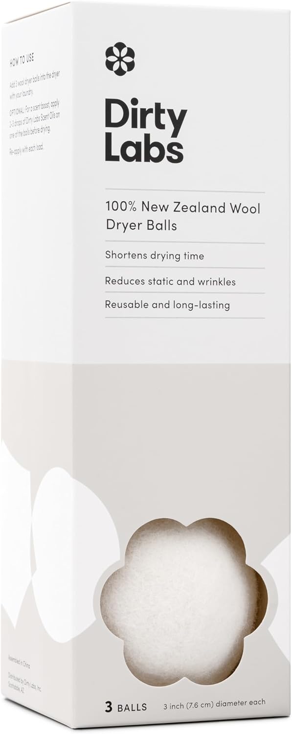 Dirty Labs | 100% New Zealand Wool Dryer Balls | 3 Balls | Shorten Drying Time | Reduce Static & Wrinkles | Dryer Sheet & Fabric Softener Alternative