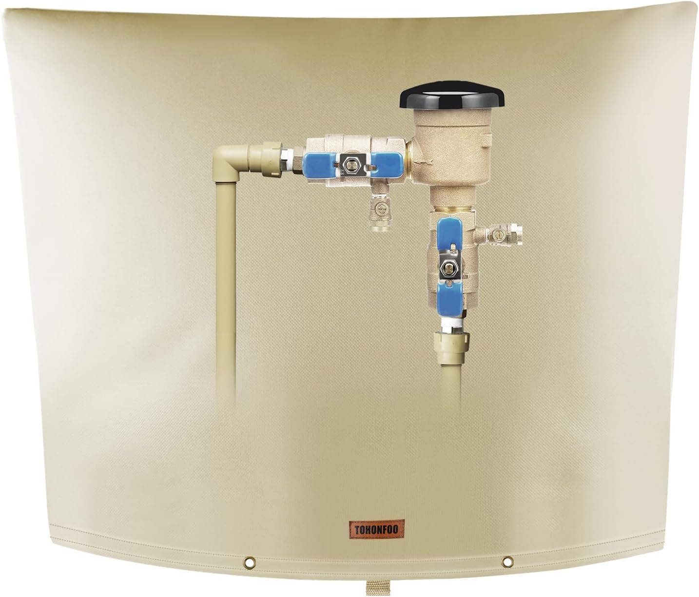 TOHONFOO Backflow Preventer Pipe Insulation Cover (5°F) - Irrigation Sprinkler Valve Insulated Pouch - Water Well Pump Cover - Sturdy 5 Layers for Winter Freeze Protection, 34" W x 24" H, Beige