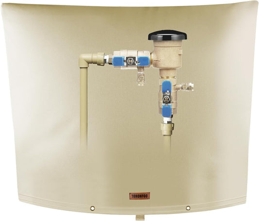 TOHONFOO Backflow Preventer Pipe Insulation Cover (5°F) - Irrigation Sprinkler Valve Insulated Pouch - Water Well Pump Cover - Sturdy 5 Layers for Winter Freeze Protection, 34" W x 24" H, Beige