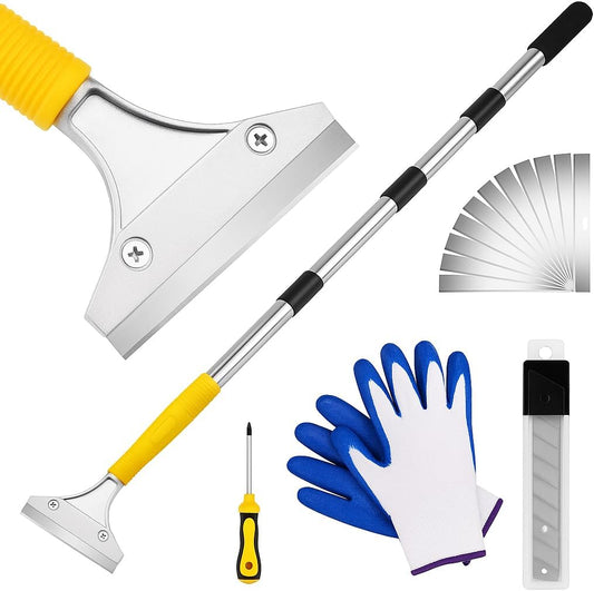 DIYSELF Scraper Tool 5.4ft (65in) Adjustable Floor Scraper Long Handle Heavy Duty Paint Scraper 4 Inch Razor Blade Scraper for Windows Glass Cleaning Shower Gum Tile Scraper Ceiling Scraper