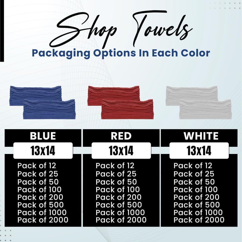 Shop Towels (White, 18 Rolls of 12 Pieces) Bulk Cleaning Towel in Bag, Mechanic Cotton Wipes for Car Maintenance, Auto Mechanics & Garage, Wipe Grease & Oil, Machine Wash & Reusable