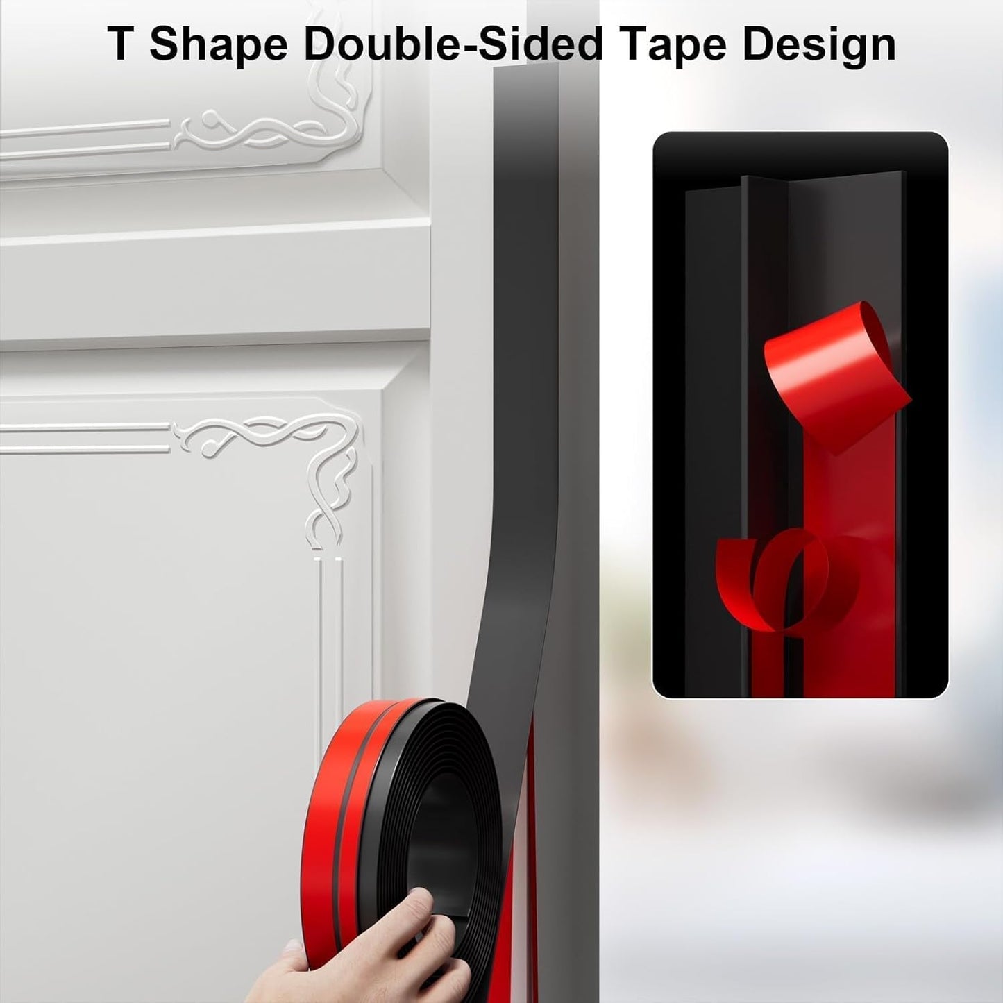 T-Shaped Door Draft Stopper, 1.97 in x 20 Ft Silicone Seal Strip for Windows Gaps, Weather Stripping Seal Strip Shower Sweep, Black