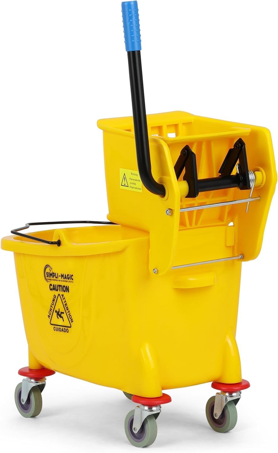 SIMPLI-MAGIC Commercial Mop Bucket with Side Press Wringer, 36 Quart – 50,000 Cycles Wringer – Industrial Mop Bucket with Wheels, Yellow