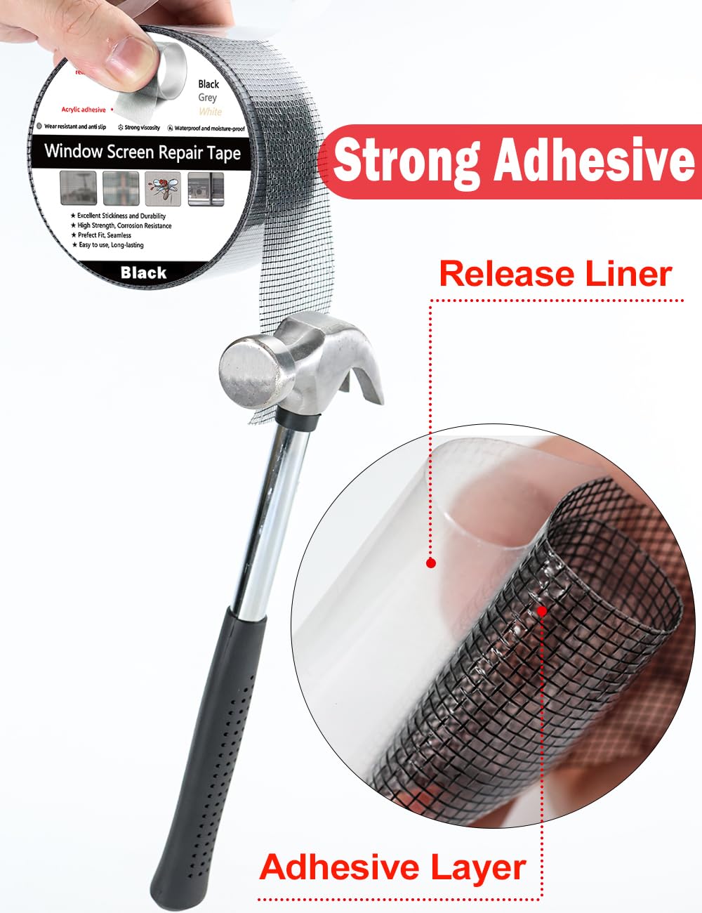 Wohohoho Window Screen Repair Tape, 3 in X 40 FT (480IN) Black Screen Patch Repair Kit, 3-Layer Strong Adhesive Invisible Screen Tape Mesh Repair for Windows, Doors Garage Mosquito Net Magnetic Screen