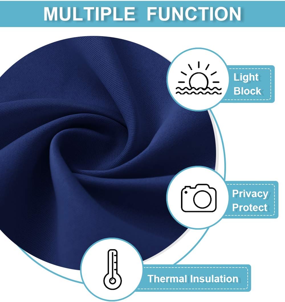 RYB HOME Kitchen Curtains Blackout Half Window Short Drapes for Bathroom Bedroom Small Window Covering, 29 inch Wide x 24 inch Long per Panel, Marine Blue, 2 Panels