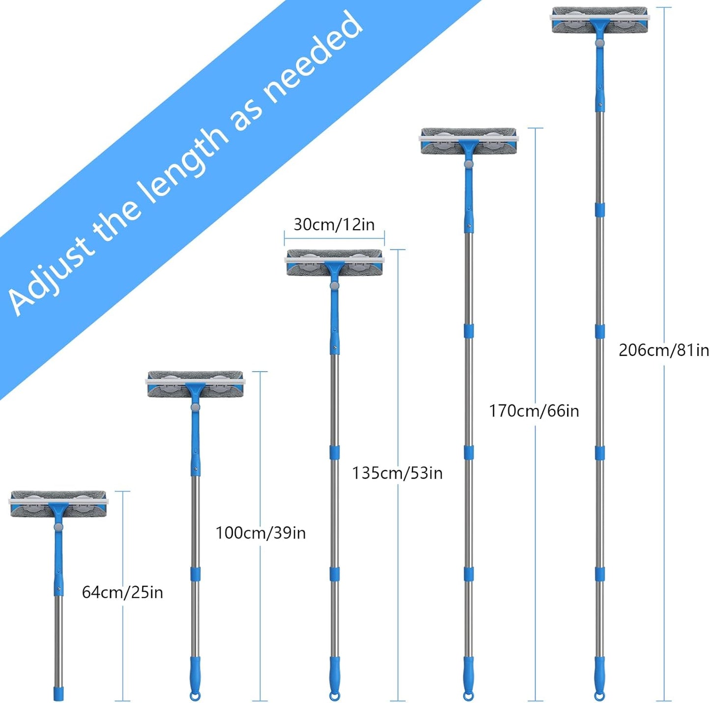 6.7 Feet Window Squeegee, 2-in-1 Window Cleaner Tool with Extension Poles, Squeegee for Window Cleaning Kit, Window Washing Equipment for Car Windshield Glass Door Indoor Outdoor High Windows