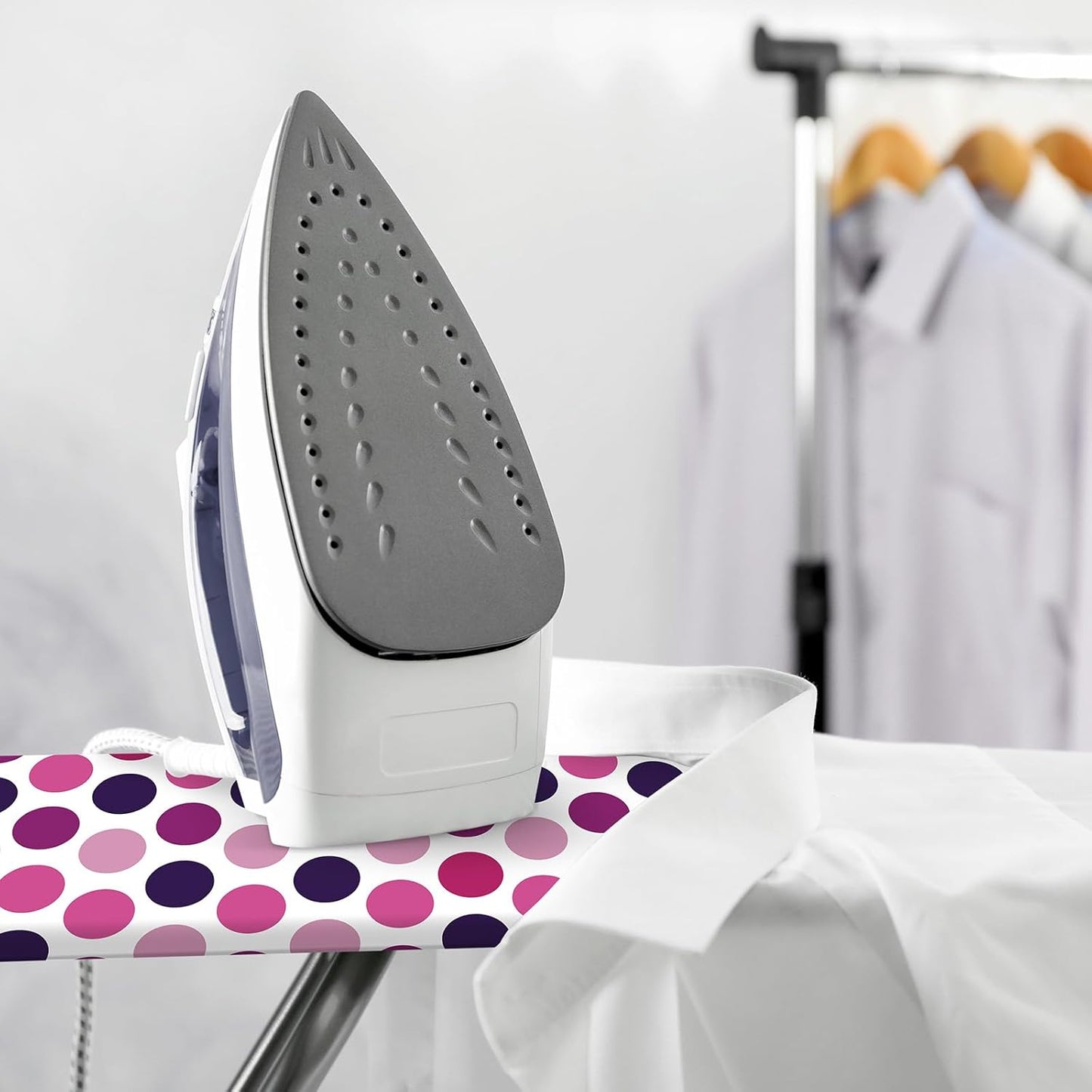 Extra Thick Ironing Board Covers with Pad Standard Size 15x54, Heat Reflective Full Scorch Resistant Padding, Snug Fit Non-Slip Nose Pocket Fastener Straps Elastic Edges, Polka Dots