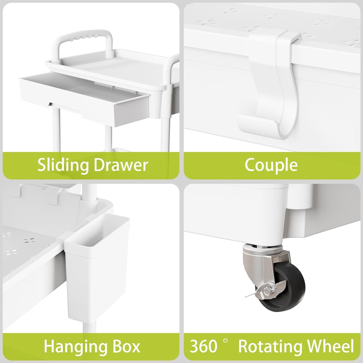 4 Tier Rolling Cart Organizer,Art Craft Diaper Bedside Snack Laundry Room Bathroom Organizer Narrow Thin Slim Rolling Trolley Utility Cart with Wheels for Kitchen,Office(White)