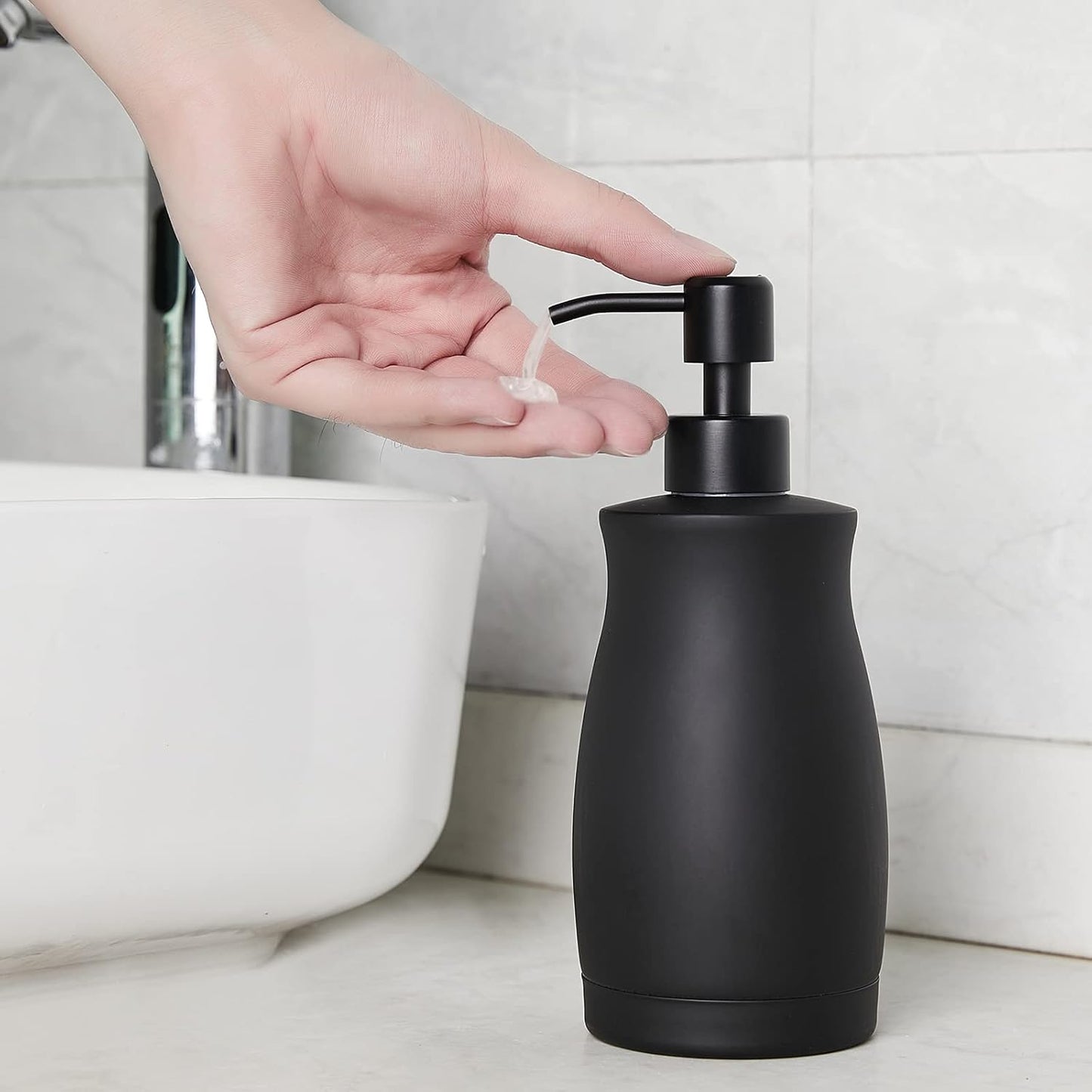 304 Stainless Steel Countertop Black Soap Dispenser Rust Resistant Leak-Proof Liquid Hand Sanitizer Pump with Hopper，for Kitchen Sink, Countertop, Bathroom (13.5oz/400ml)