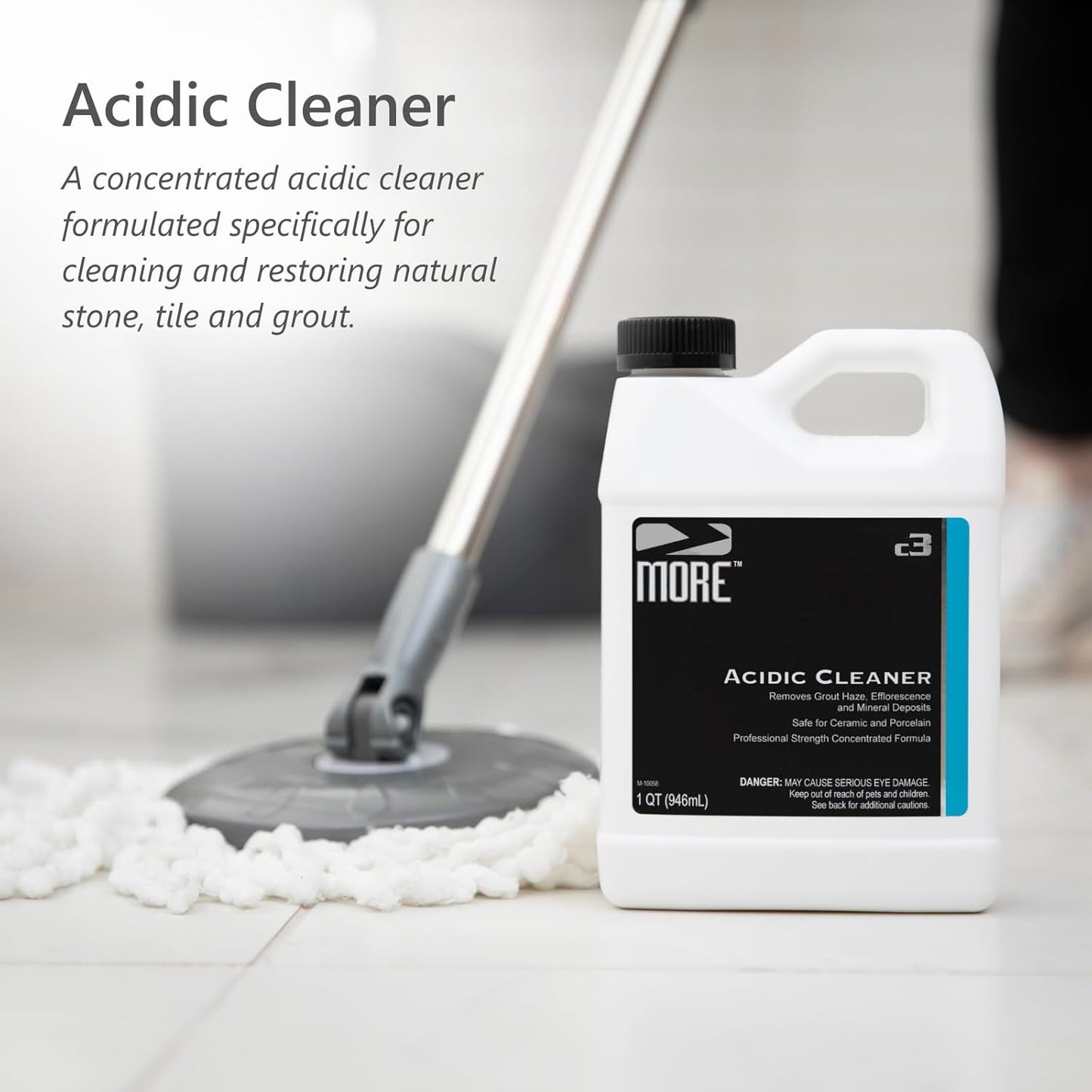 MORE Grout Cleaner for Tile Floors - Acidic Grout Cleaning Solution - Removes Cement-Based Grout Haze, Efflorescence and Mineral Deposits - Quart 32oz