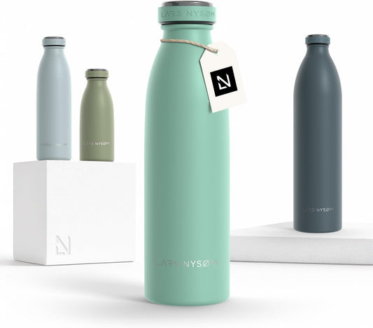 LARS NYSØM Stainless Steel Insulated Water Bottle 12oz 17oz 25oz 34oz 51oz | Insulated Thermo Flask for Hot and Cold Beverages | Leakproof Drinking Bottle (Aqua Turquoise, 17oz)