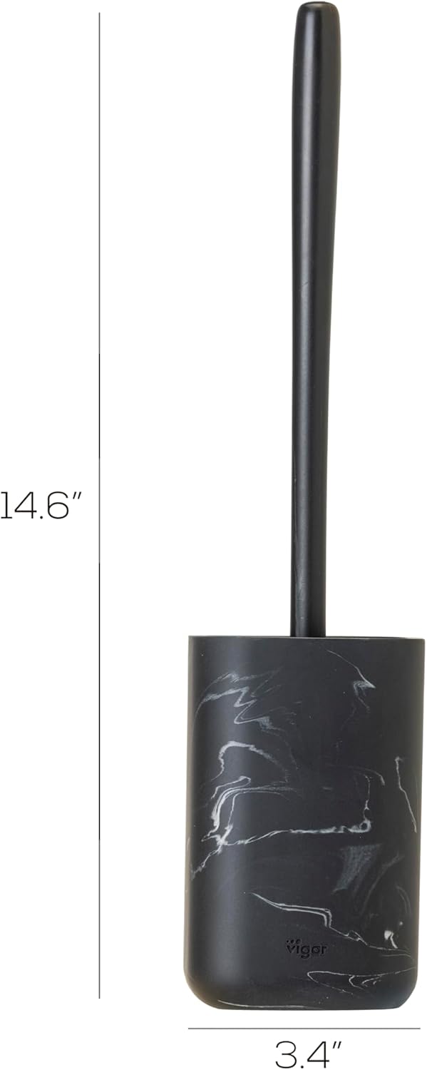 Vigar Zense Toilet Brush and Holder Set, Toilet Bowl Brush with Polyresin Stone Holder, Bathroom Sets for Bathroom Decor and Accessories, Black Marble
