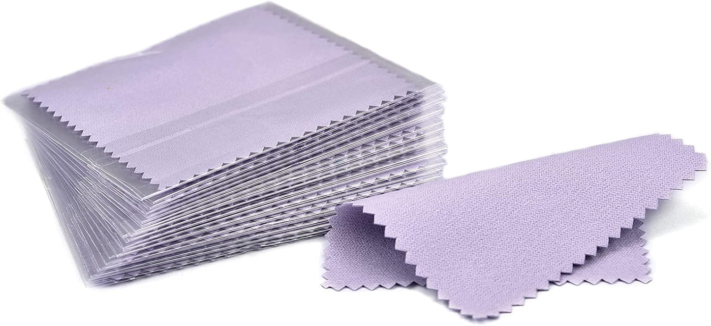 SEVENWELL 50pcs Jewelry Cleaning Cloth Purple Polishing Cloth for Sterling Silver Gold Platinum Small Silver Polish 8x8cm