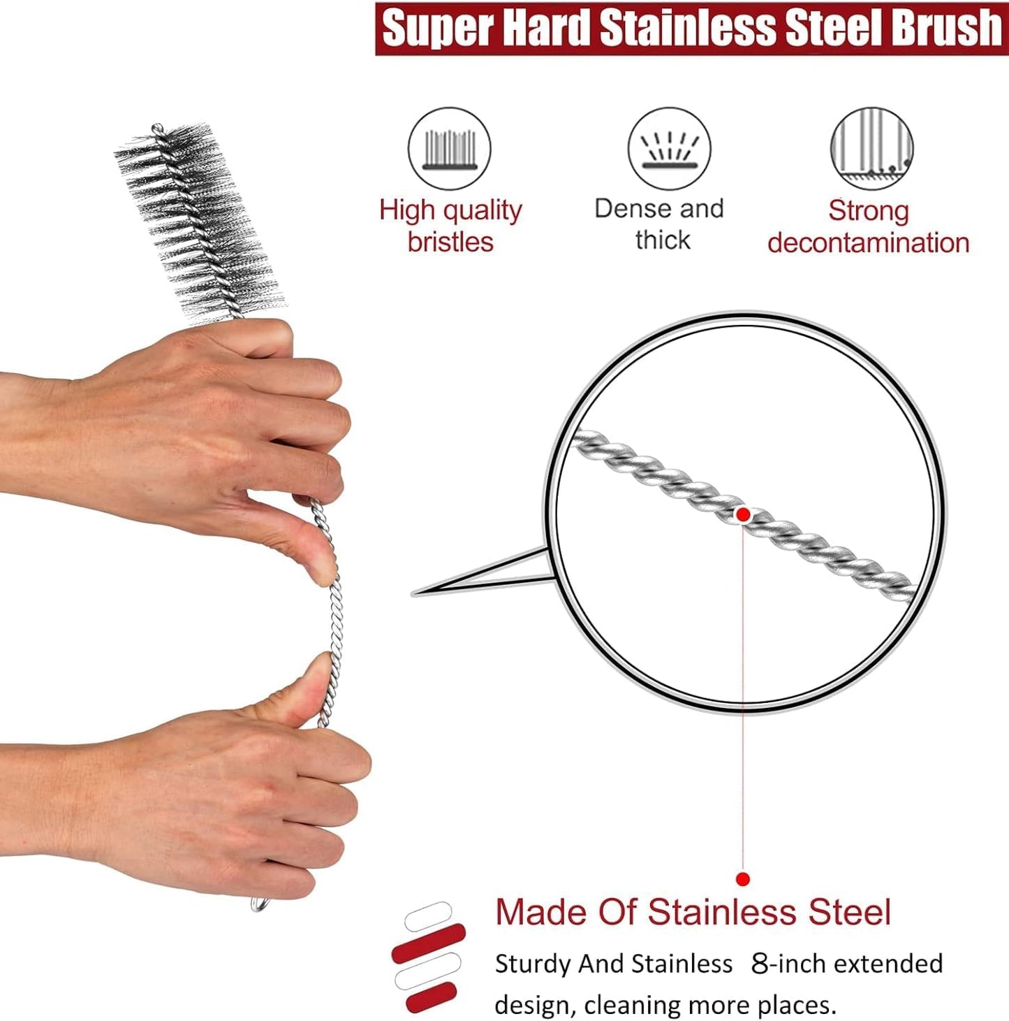 Pipe Cleaning Brush Set Stainless Steel Bristles, Stainless Steel Pipe Brush Steel Bottle Brush 9 Piece Variety Pack for Auto Parts, Bottles, Tubes, Etc.