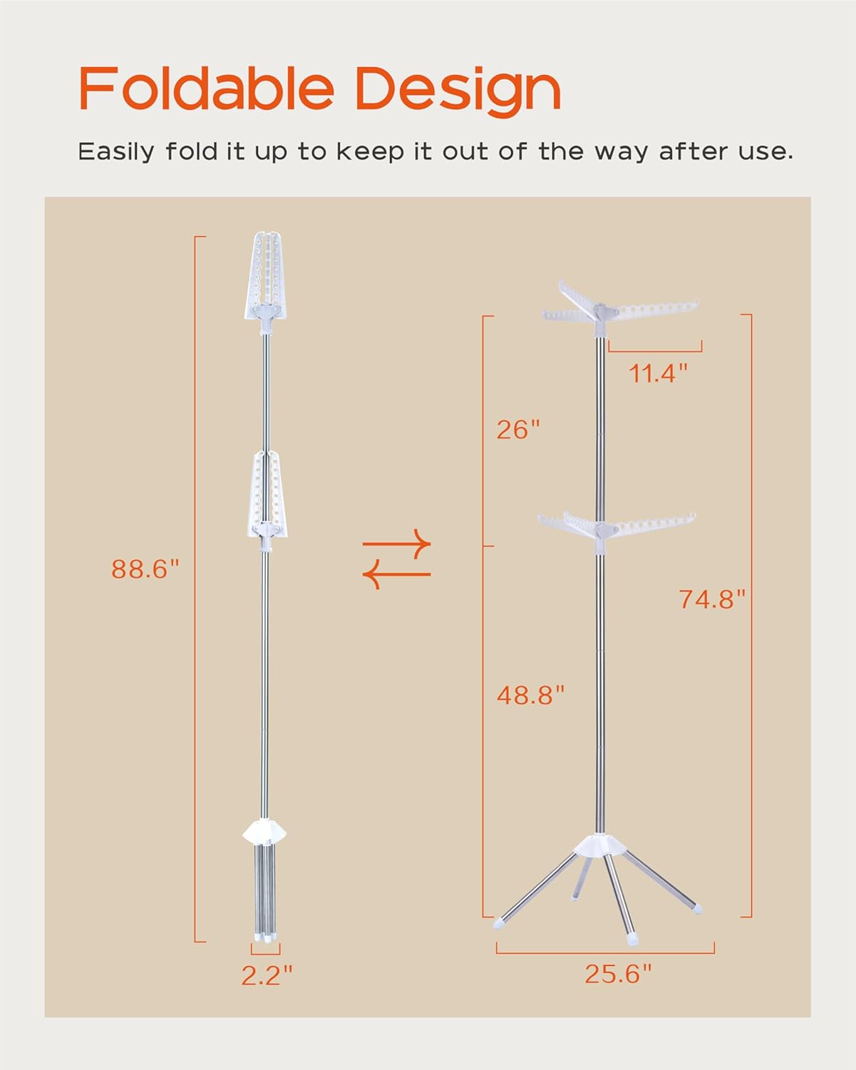 Clothes Drying Rack Foldable, 74.8 inch 2 Tier Laundry Drying Rack with Rotating Clothes Rail for 54 Pieces of Clothes, Space Saving, Indoor, Stainless Steel, White and Silver CDR002W01
