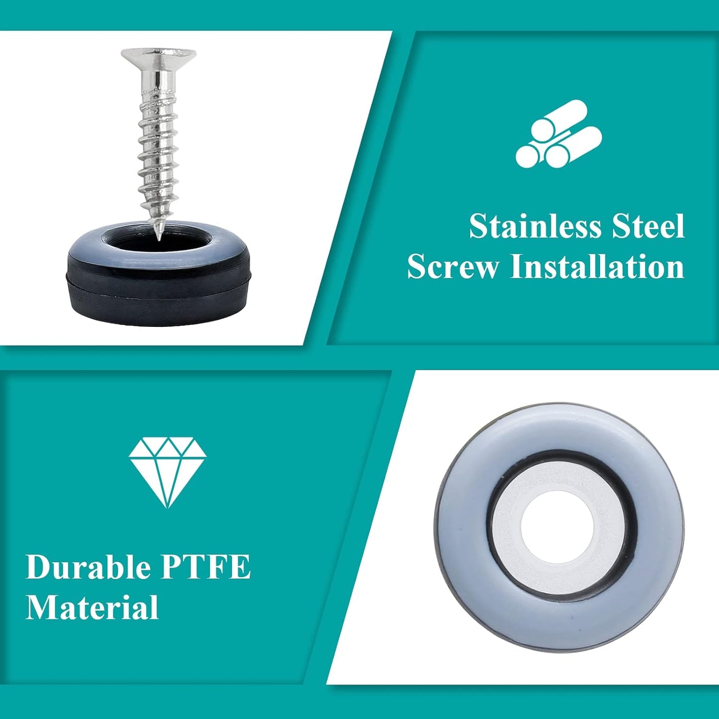 24pcs 3/4" (19mm) Screw on Furniture Sliders, Teflon Chair Leg Slides, Round Furniture Glides with Screws for Hardwood Floors Protectors (Gray/Black)