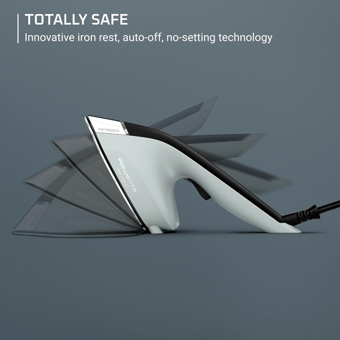 Rowenta 2-in-1 Duo Force Iron and Steamer for Clothes, 1700W Steam Iron, Stainless Steel Soleplate, Ultra-Lightweight, Detachable 13.5-oz Water Tank, Clothes Steamer, Anti-Drip, Black & Green, JR4030