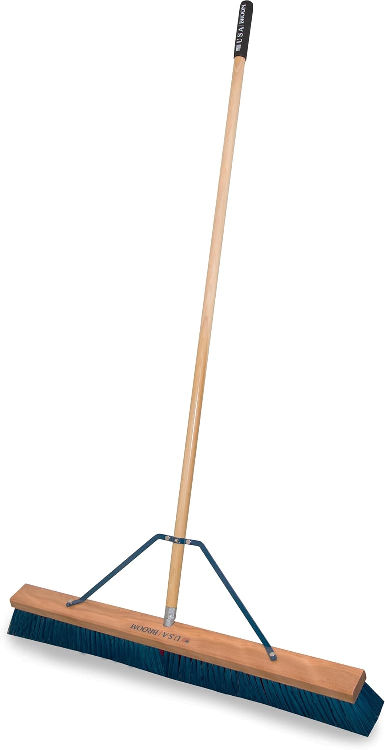 36" Heavy Duty Outdoor Push Broom with 60" Handle. Ideal for Ashpalt, Concrete & Heavy Debris. Durable American Made Steel Brackets-Stainless Steel Hardware. No Plastic. 100% Made in The USA.