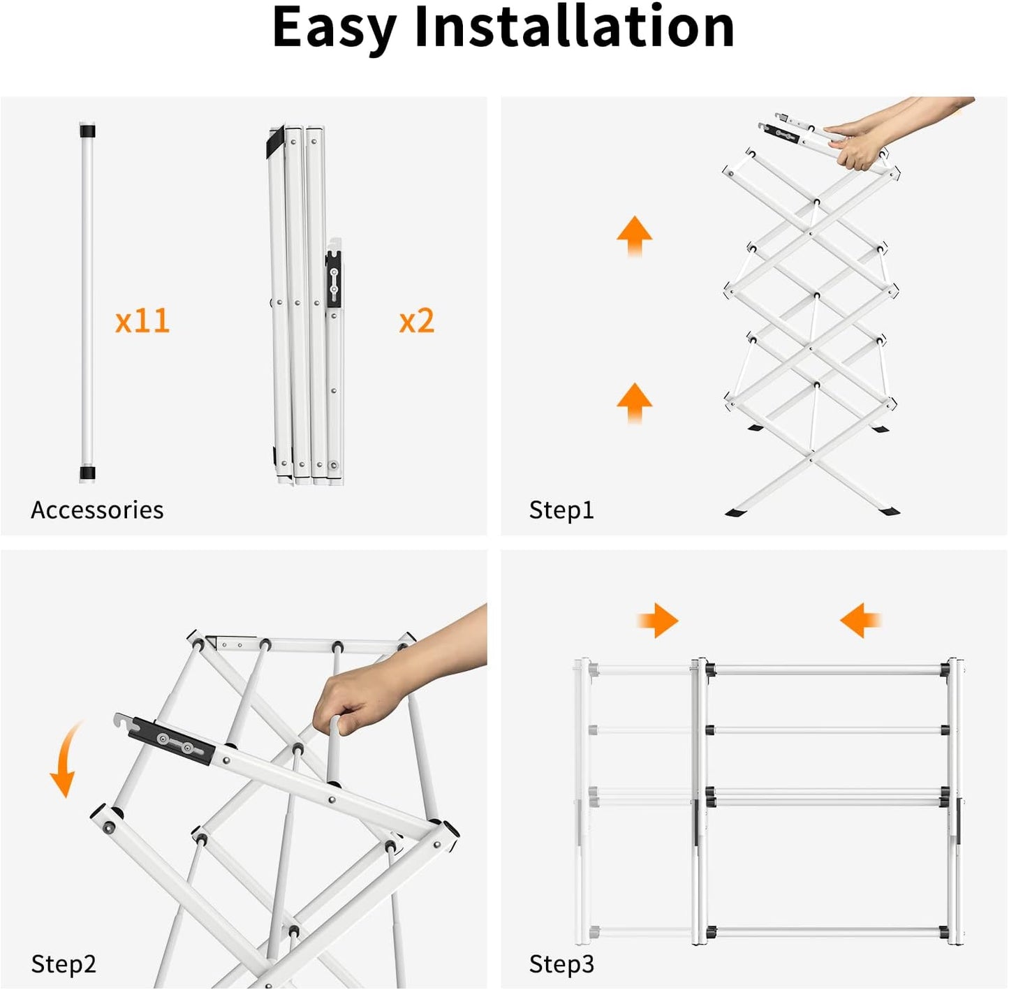 3 Tier Drying Rack Clothing,Foldable Clothes Drying Rack,Space-Saving Design, Indoor & Outdoor Laundry Rack for Drying Clothes,Metal Drying Rack,-White+Black