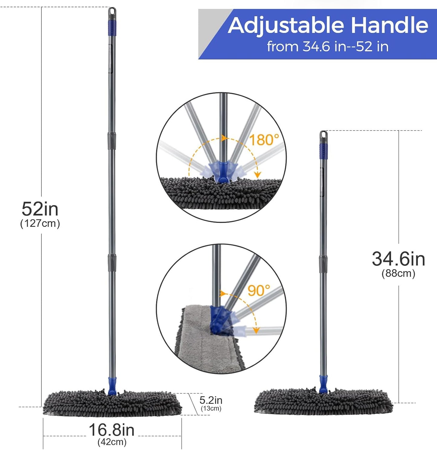 MASTERTOP Microfiber Dust Mop,Double-Sided Flat Mops for Hardwood Floors with 4 Reusable Mop Pads, Floor Mops with Stainless Steel Handle and Extension, Cleaner for Hardwood, Vinyl, Laminate, Tile