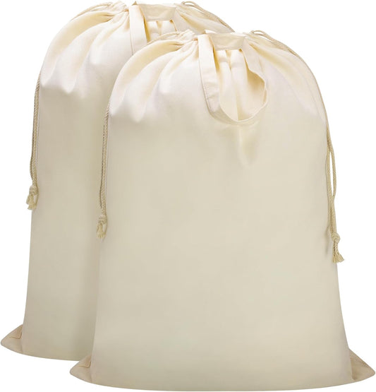 Canvas Laundry Bag with Handles & Drawstring Closure 27.5”x35", Thick Cotton Laundry Bag Heavy Duty Washable Dirty Clothes Travel Sack for Camp, College Dorm, Laundromat (Beige L, 2 Pack)