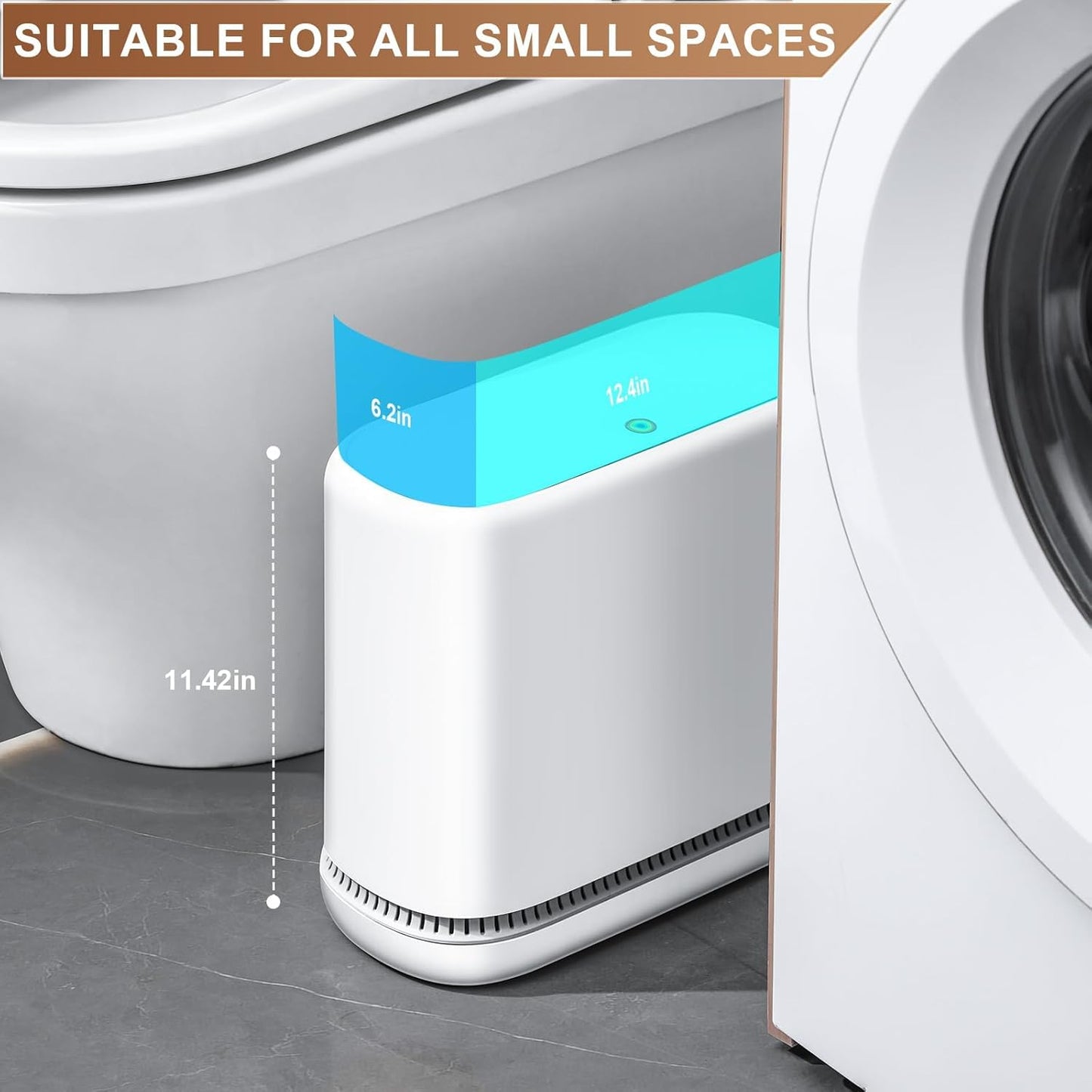 funest Bathroom Trash Cans, Garbage Can with Press Type Lid,10L Dogproof Slim Plastic Narrow Trash Bin