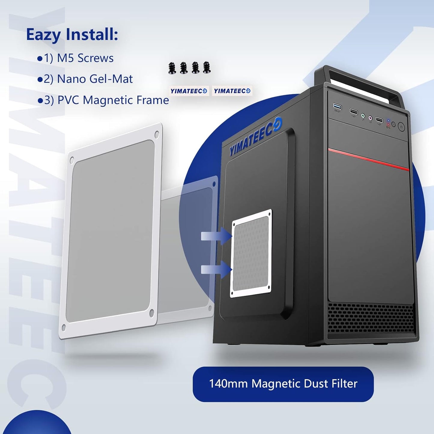 Dust Filter PC 140mm for Computer Cooler/PSU/Routers Nylon 80 Mesh, Magnetic Frame PC Fan Dust Mesh PC Cooler Filter Dustproof Computer Fan Grills (Nylon, 140 * 140mm, 10pcs, White)