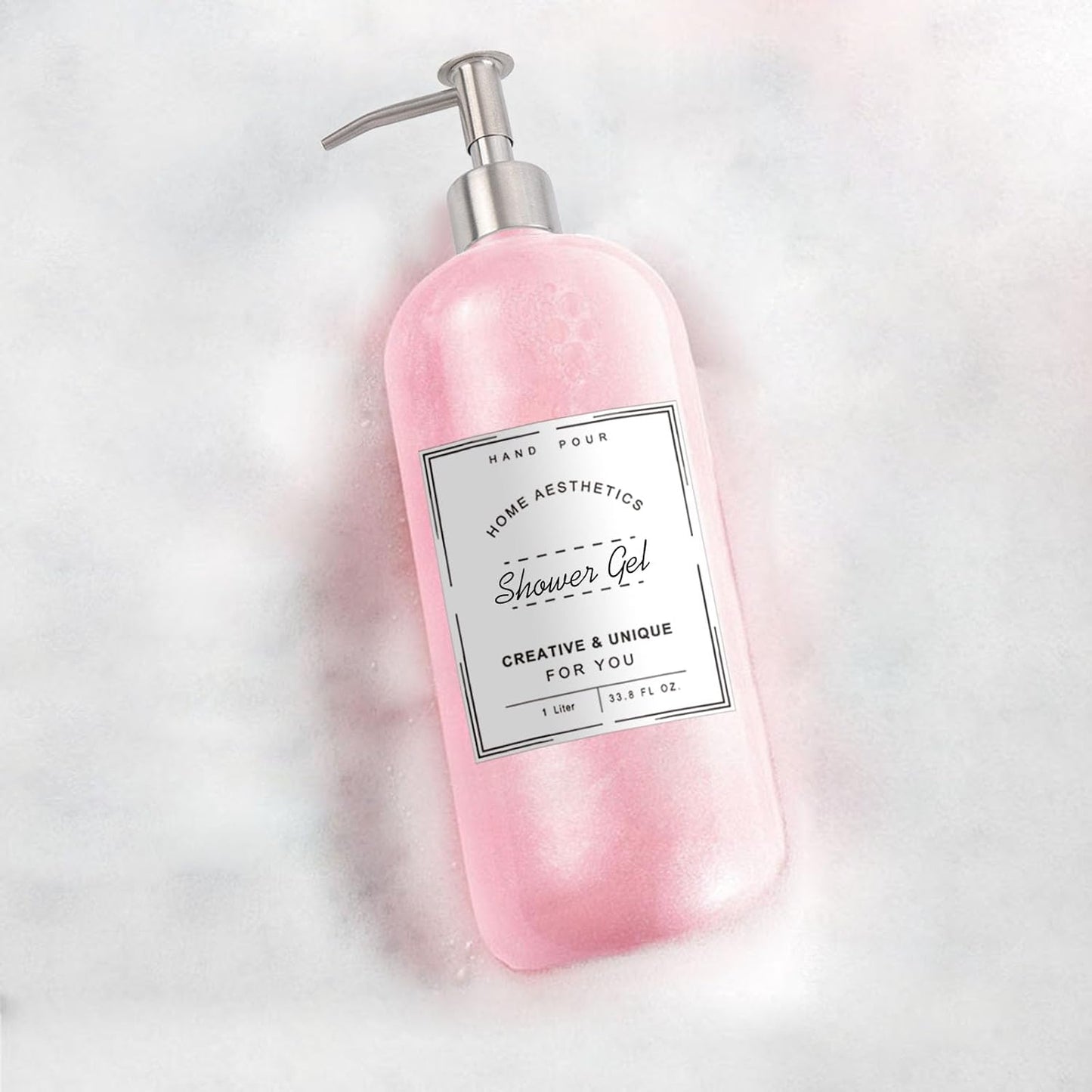 Refillable 32oz Dispenser Plastic Bottle 2pack with Steel Pumps, 1 Liter Crystal Clear Multi-Use Empty Container with Funnel for Shampoo, Conditioner, Body Wash, Liquid Hand Soap, Lotion