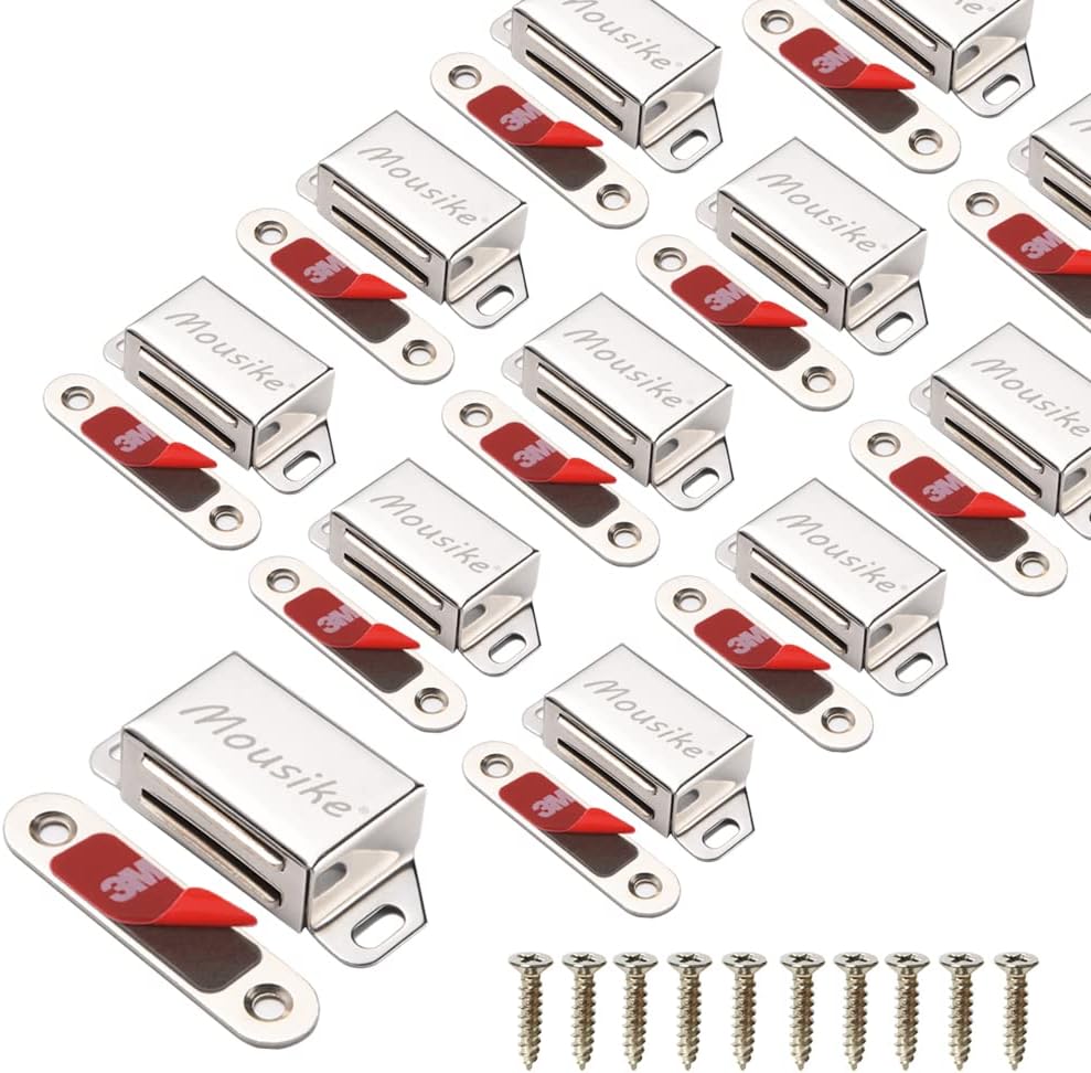 Mousike Cabinet Magnets 30lb Stainless Steel Magnetic Door Catch with Strong Magnetic for Kitchen Cupboard Wardrobe Closet Cabinet Door Drawer Latch (2.1"(Silver 12 Pack))