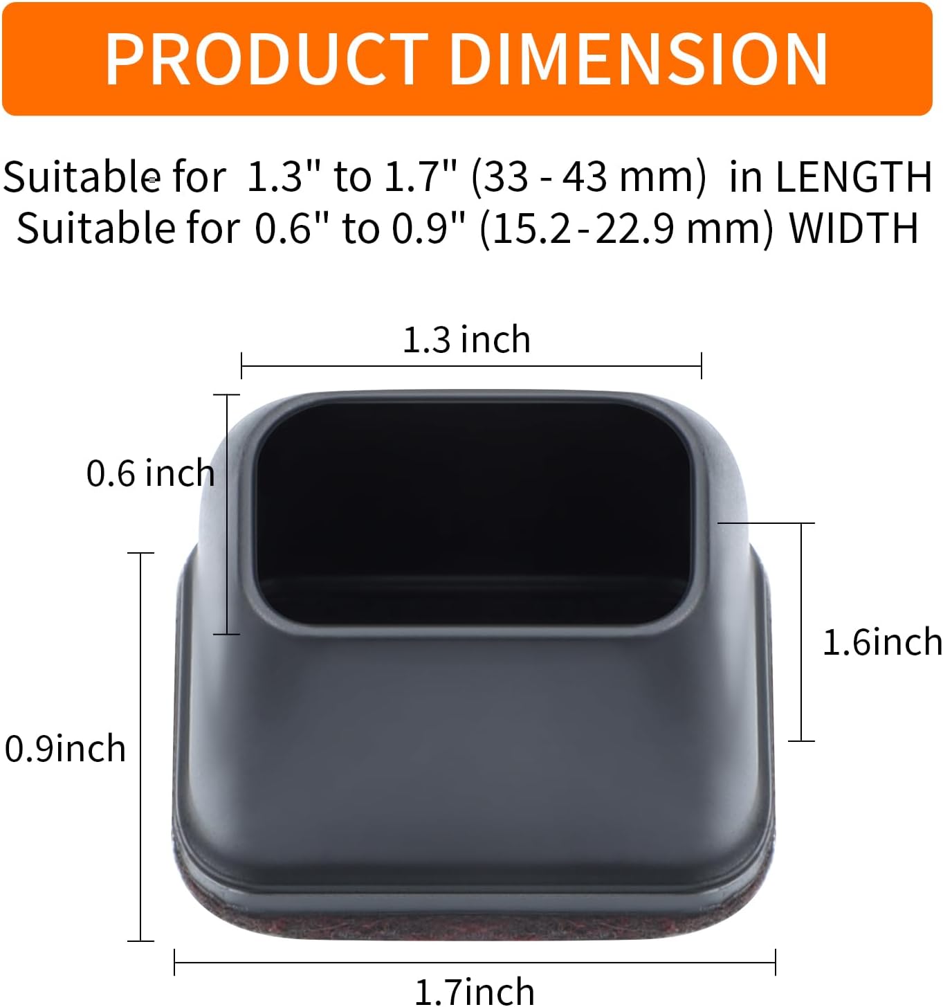 Ezprotekt 16 Pcs Rectangle Black Silicone Chair Leg Floor Protectors, Rectangle Felt Chair Leg Caps, Furniture Leg Covers Cups for Chair Table Desk, Anti- Scratches (Fit L :1.3-1.7", W: 0.6-0.9")