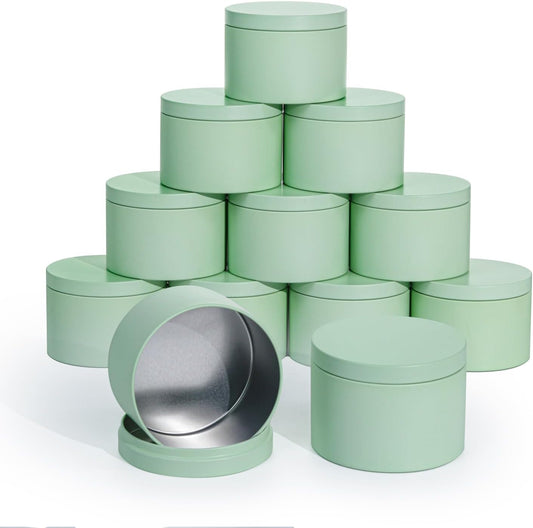 Candle Tins with Lids, 3 Wicks Candle Jars 14oz/420ml Candle Containers 12 Pack Seamless Bulk Candle Containers for Candle Making Supplies Wholesale Empty Candle Jars - Mint