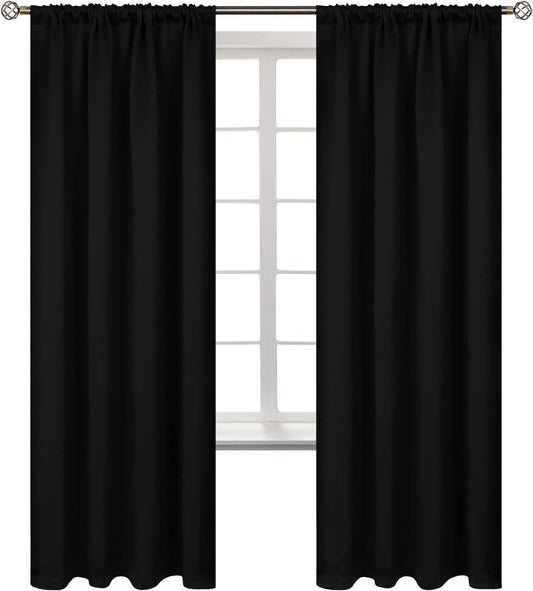 BGment Rod Pocket Blackout Curtains for Bedroom - Thermal Insulated Room Darkening Curtain for Living Room, 70 x 63 Inch, 2 Panels, Black