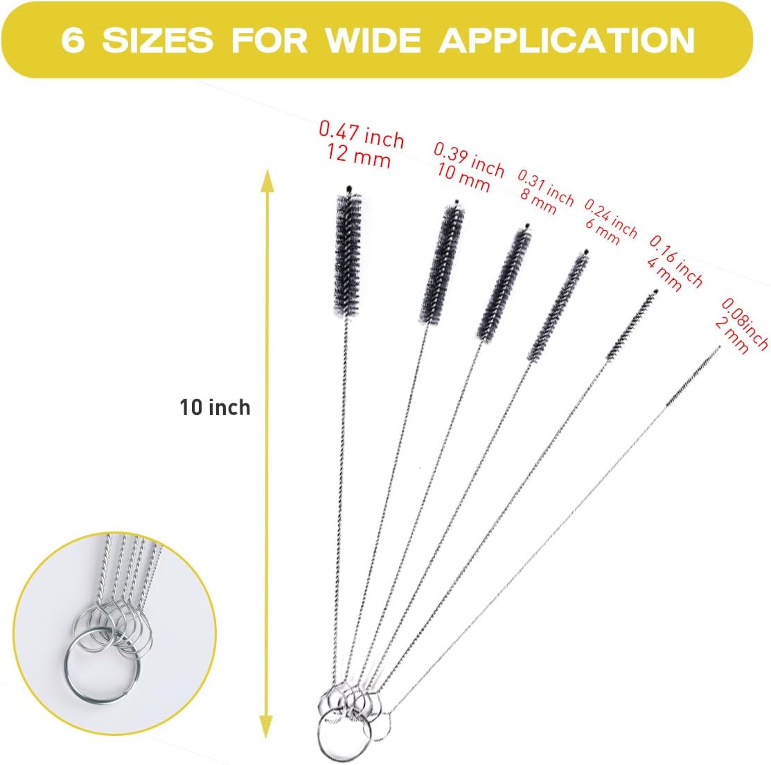 Straw Cleaner Brush Set,6 Piece Long Drinking Straws Cleaning Brush Pipe Tube Tiny Brushes 10-inch,Black