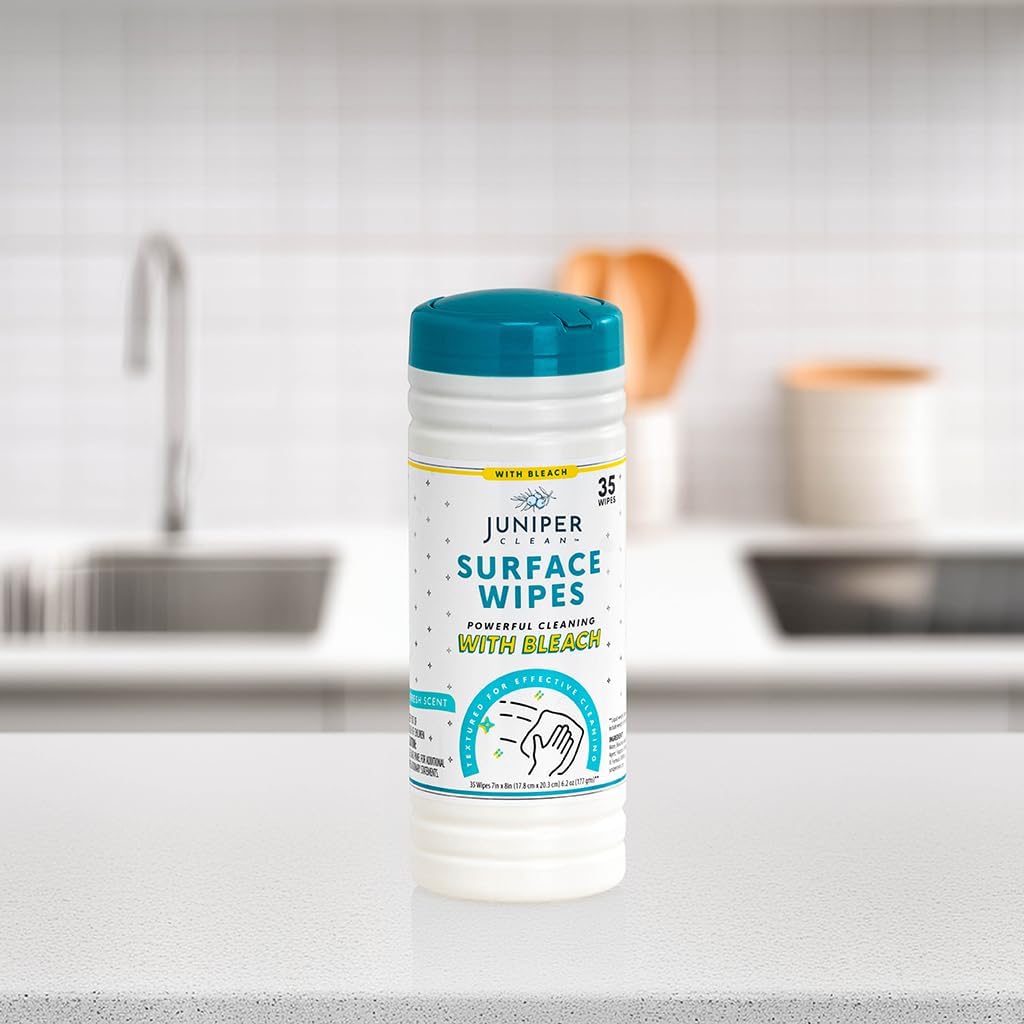 1 Pack Surface Cleaning Wipes with Bleach, All-Purpose Cleaner for Bathroom, Kitchen, Office, 35 Count Canister, 7.5" x 7" Sheet, Fresh Scent, Lint Free & Durable