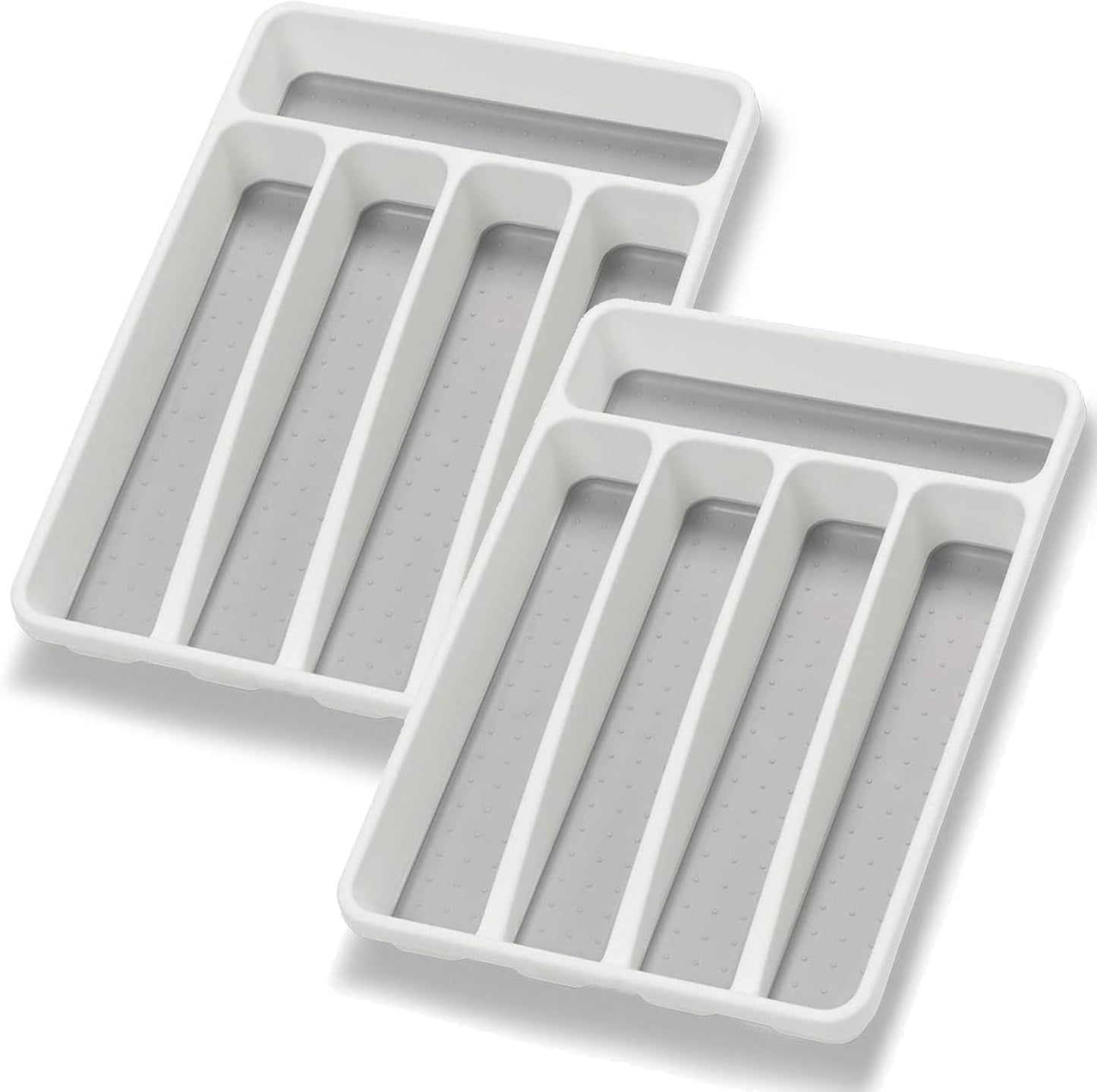 Silverware Organizer 2 Pieces Utenisl Organizer Holder Kitchen Drawer Organizer Plastic Silverware Tray for Drawer Flatware Organizer 5 Compartment White