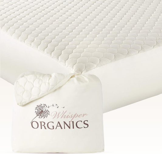 100% Cotton Organic Mattress Pad - Breathable & Cooling Mattress Protector King Size - Premium 300GSM Quilted and Noiseless Machine Washable Organic Mattress Protector (Ivory, King)
