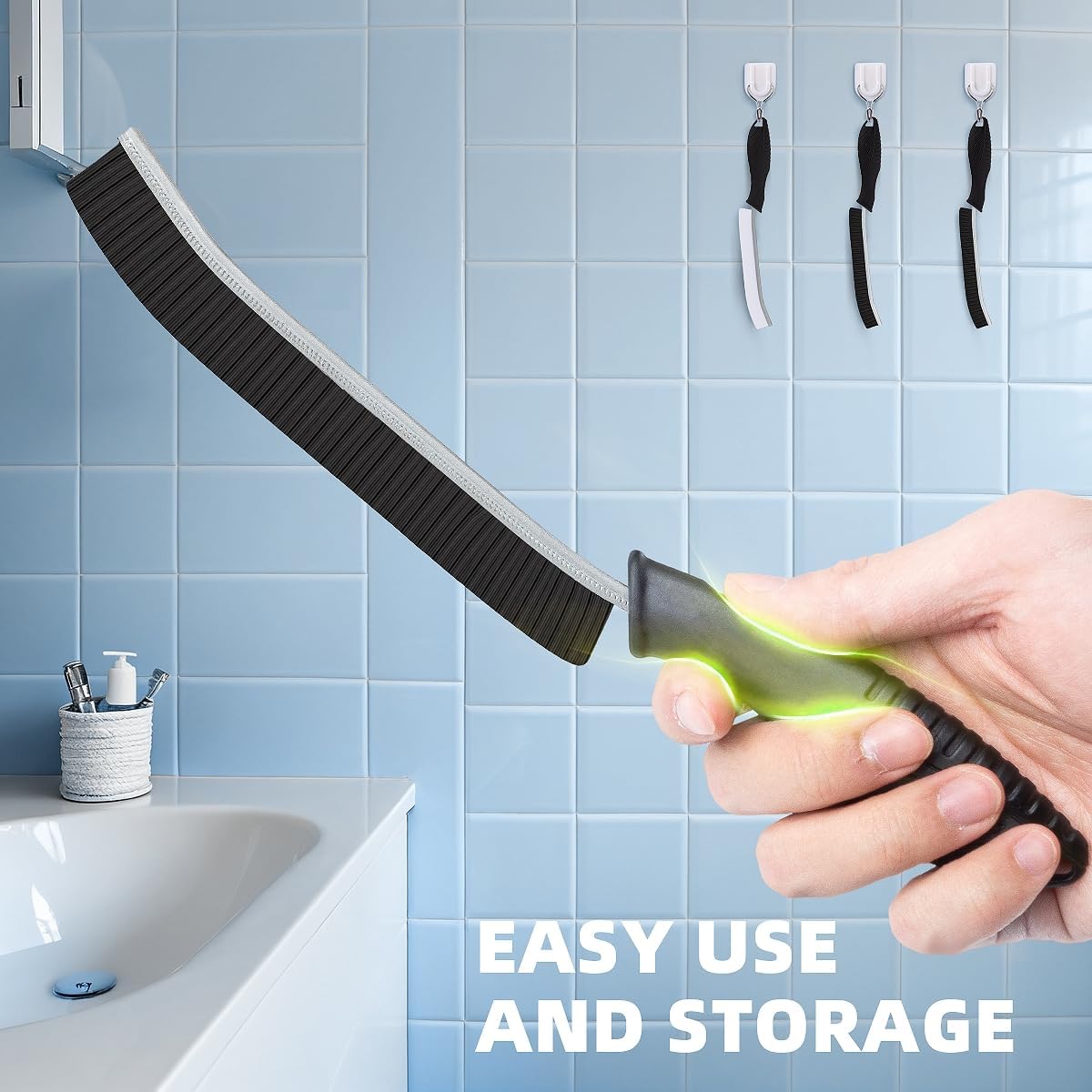 Hard Bristle Crevice Cleaning Brush-Thin Gap Scrub Brush, Small Cleaning Brush, Grout Brush, Kitchen Brush, Cleaning Tools for Toilet, Bathroom, Sink, Home, Household, Window (3, Lichen Blue)