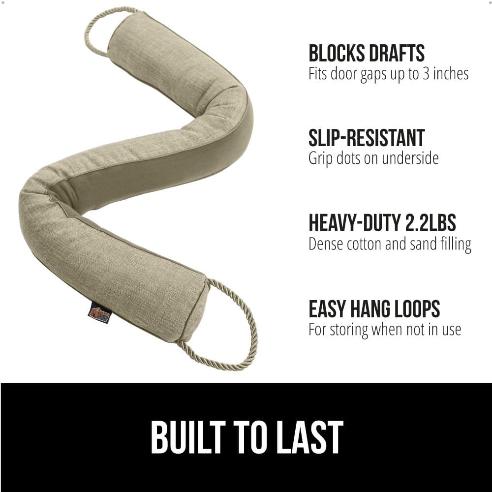 GORILLA GRIP Door Draft Stopper for Bottom of Doors, Weather Stripping Seal Blocks Hot Air, Noise, Bugs, Keeps Cold AC in, Sound Proofing Easy Install Gap Filler, Home Essentials, 36 Inch, Beige