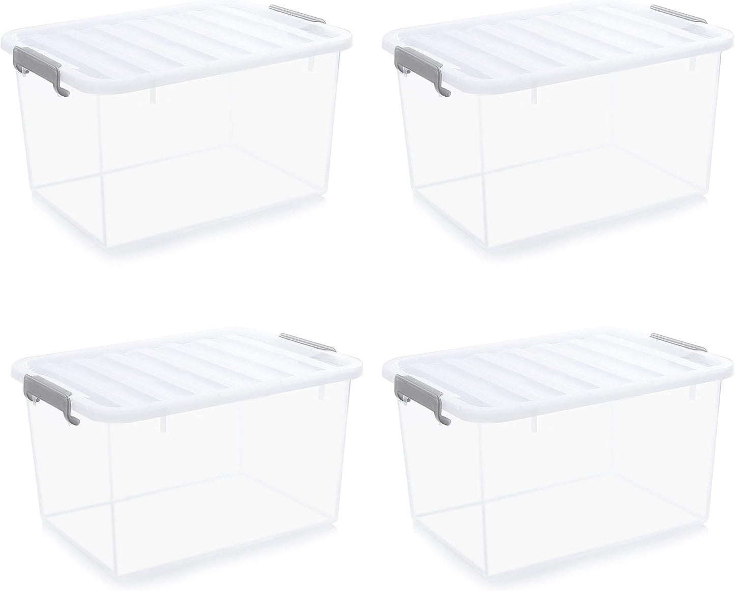 Citylife 44.4 QT Plastic Storage Bins with Latching Lids Stackable Storage Containers for Organizing Large Clear Storage Box for Garage, Closet, Kitchen, 4 Packs