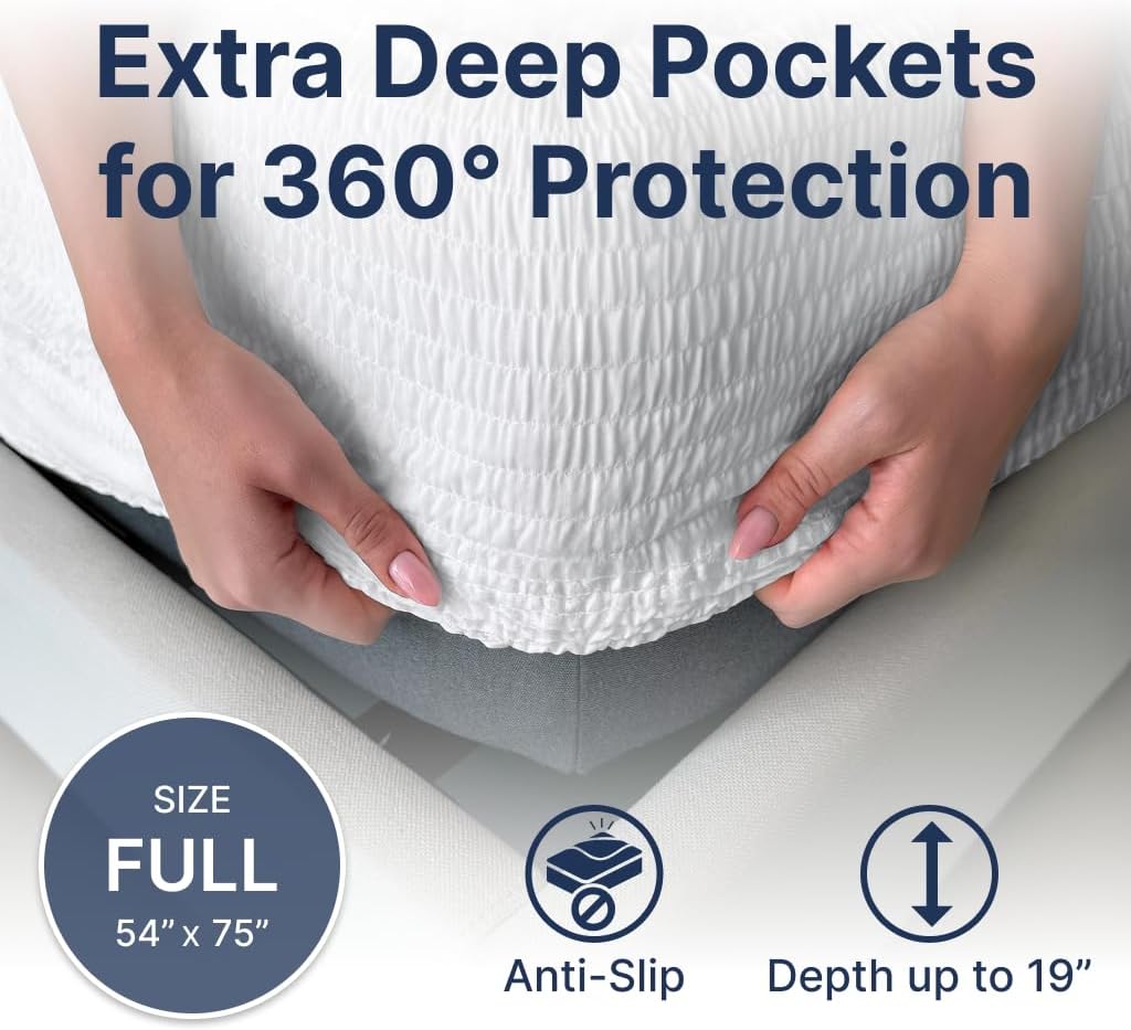 PAULATO BY GA.I.CO Full Waterproof Mattress Protector – Mattress Cover for Full Size Bed – Breathable Noiseless Hypoallergenic Machine Washable – Water Proof Protector with Deep Elastic Skirt
