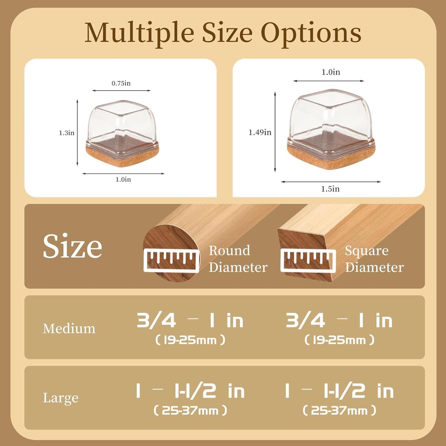 Square Chair Leg Floor Protectors Medium 24Pcs,Silicone Chair Leg Protectors for Hardwood Floors/Tiles,Clear 360°Wrapped Felt Bottom to Prevent Scratch and Reduce Noise