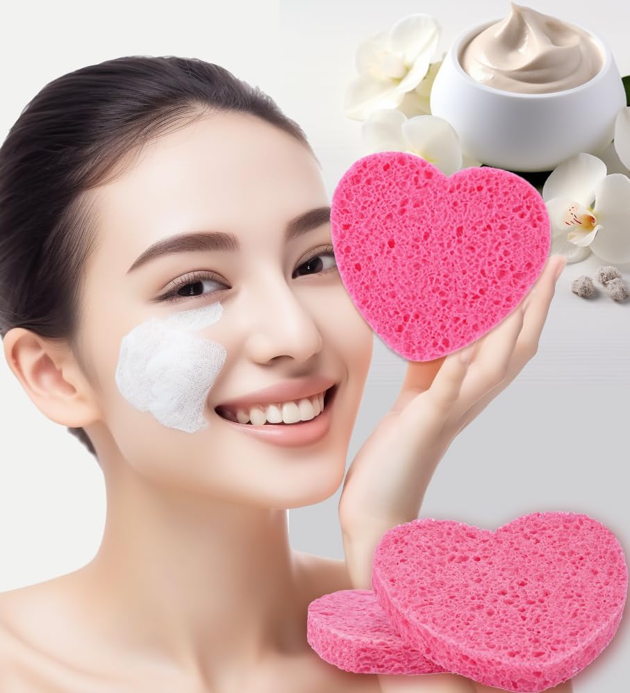 50-Count Compressed Facial Sponges for Estheticians- 100% Natural Cellulose Face Sponge Spa Sponges for Face Cleansing, Massage, Pore Exfoliating, Mask, Makeup Removal (Love-Pink)