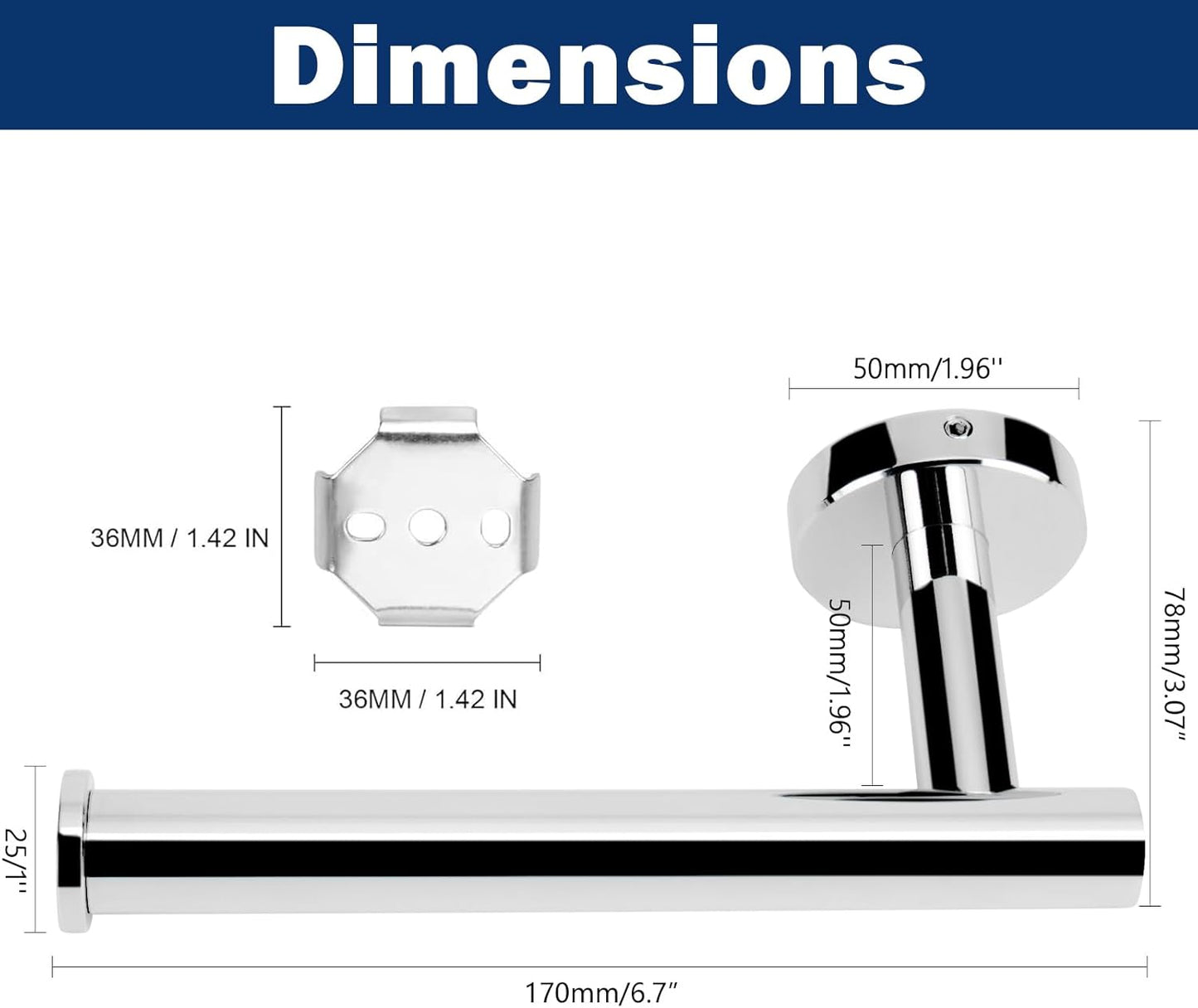 NearMoon Bathroom Toilet Paper Holder, Premium SUS304 Stainless Steel Rustproof Wall Mounted Toilet Roll Holder for Bathroom, Kitchen (3 Pack, Chrome Finish)