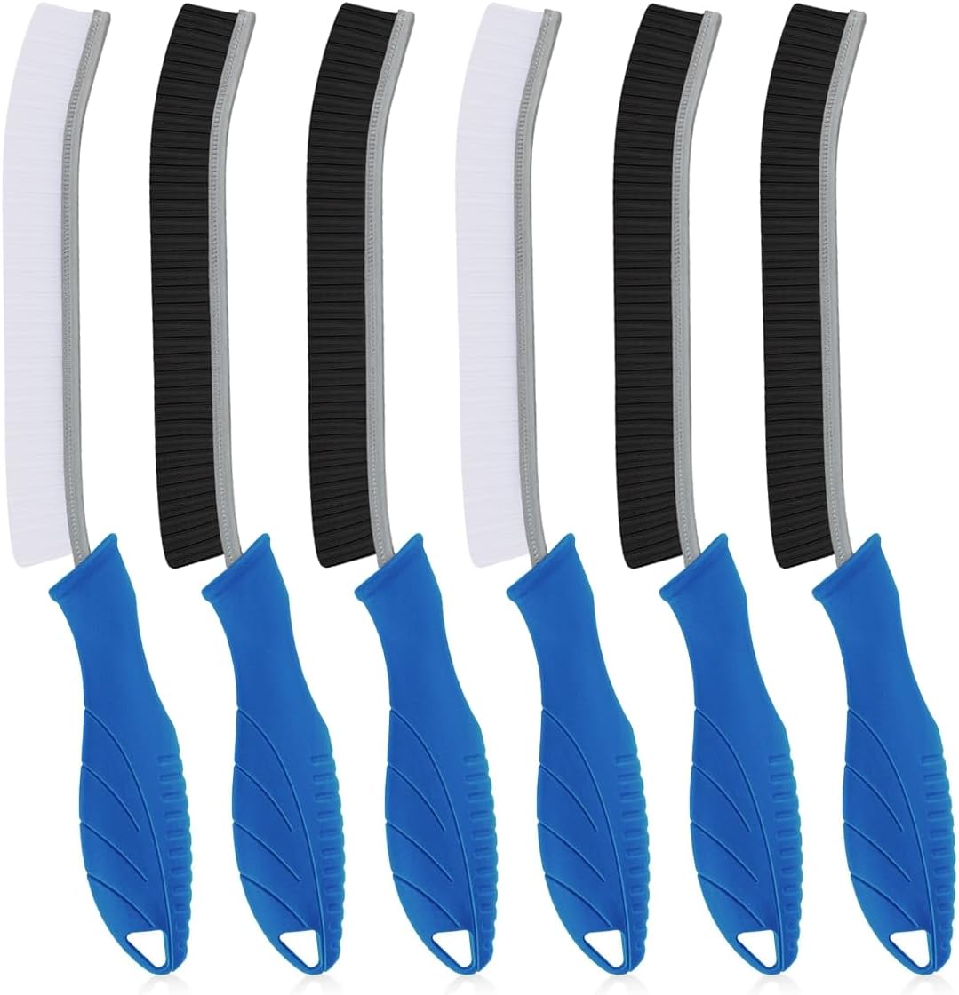 Hard Bristle Crevice Cleaning Brush-Thin Gap Scrub Brush, Small Cleaning Brush, Grout Brush, Kitchen Brush, Cleaning Tools for Toilet, Bathroom, Sink, Home, Household, Window (6, Lichen Blue)