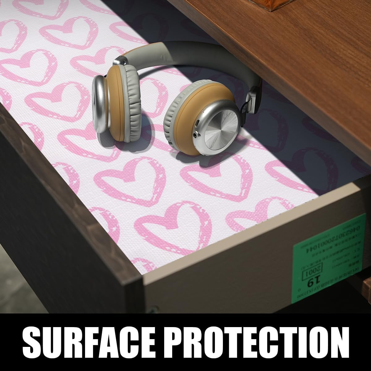 Heart Drawer Liner for Cabinets 16IN x 10FT,Shelf Liner Non-Adhesive and Strong Non-Slip Cabinet Drawer Liners for Kitchen,Table,Bookshelves,Waterproof Cupboard Liners,Pink
