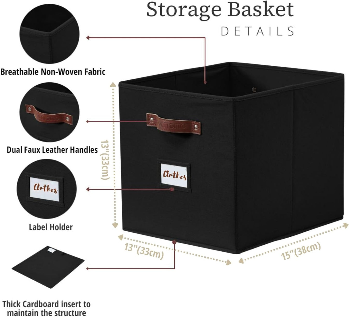 DECOMOMO Storage Baskets, 13x15x13 Storage Cube Bins with Labels for Organizing Shelves Kallax (Kallax / 4pcs, Black)