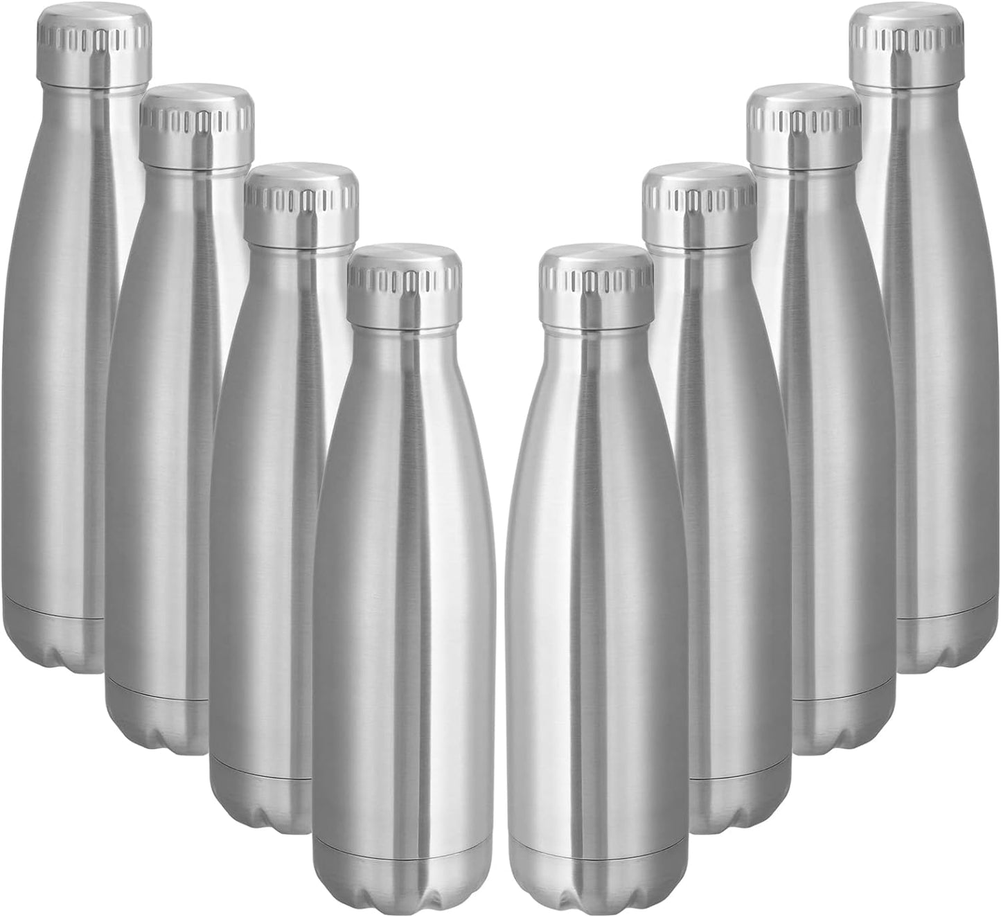 VEGOND 17oz Stainless Steel Water Bottles Bulk, Reusable Metal Sports Water Bottle Keeps Drink Hot and Cold, BPA Free Double Wall Vacuum Cola Shape Insulated Water Bottles for Camping Gym, 8 Pack