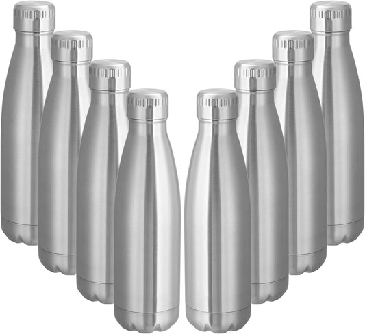 VEGOND 17oz Stainless Steel Water Bottles Bulk, Reusable Metal Sports Water Bottle Keeps Drink Hot and Cold, BPA Free Double Wall Vacuum Cola Shape Insulated Water Bottles for Camping Gym, 8 Pack
