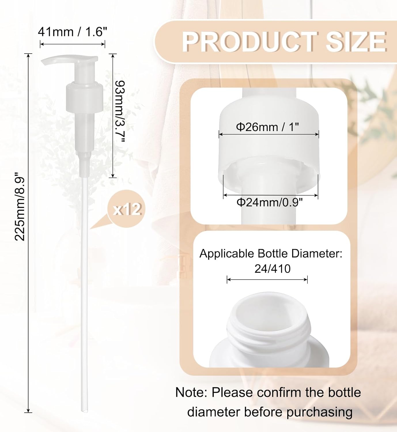 uxcell 12 Pcs Soap Dispenser Pump Heads Soap Dispensers Top Pumps Replacement Switch Pumphead for Standard 24/426 Neck Size Lotion Shampoo Bottle, White